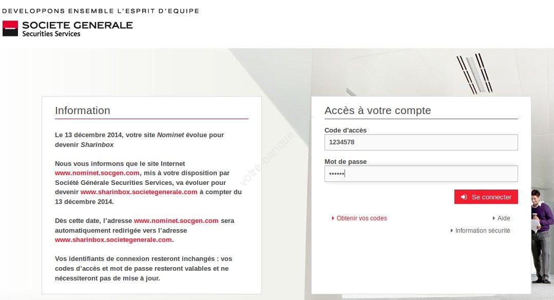 Espace client sécurisé sur www.nominet.socgen.com pour gérer vos comptes